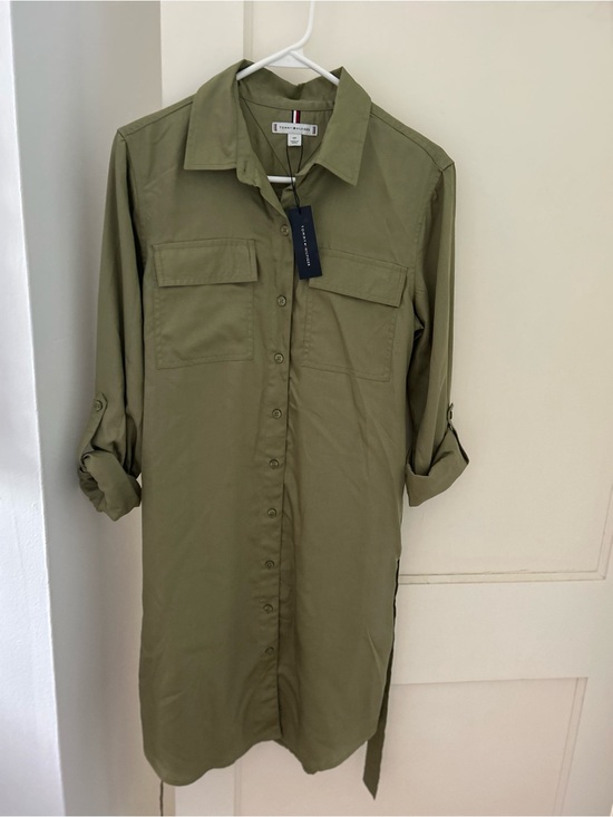 Tommy Hilfiger Dresses & Skirts - Tommy Hilfiger Olive Green Utility Shirt Dress
